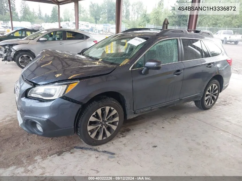 2017 Subaru Outback 2.5I Limited VIN: 4S4BSANC1H3336872 Lot: 40322226