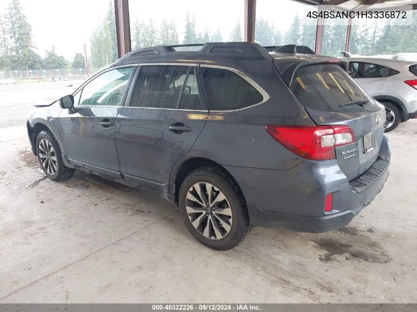 2017 Subaru Outback 2.5I Limited VIN: 4S4BSANC1H3336872 Lot: 40322226