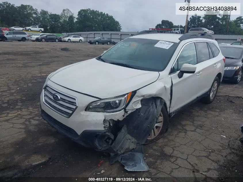 2017 Subaru Outback 2.5I Premium VIN: 4S4BSACC3H3403894 Lot: 40327119