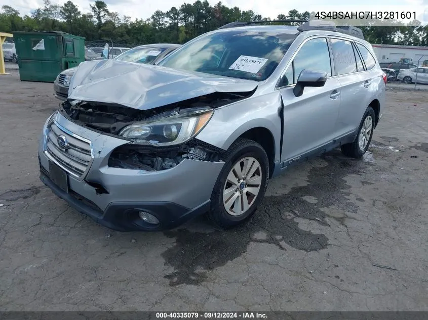 2017 Subaru Outback 2.5I Premium VIN: 4S4BSAHC7H3281601 Lot: 40335079