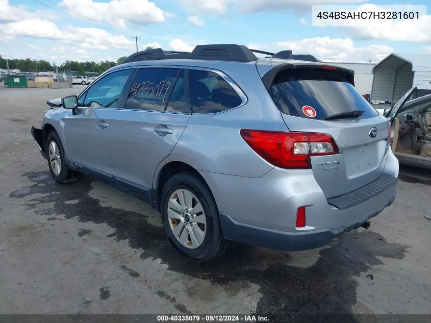 2017 Subaru Outback 2.5I Premium VIN: 4S4BSAHC7H3281601 Lot: 40335079