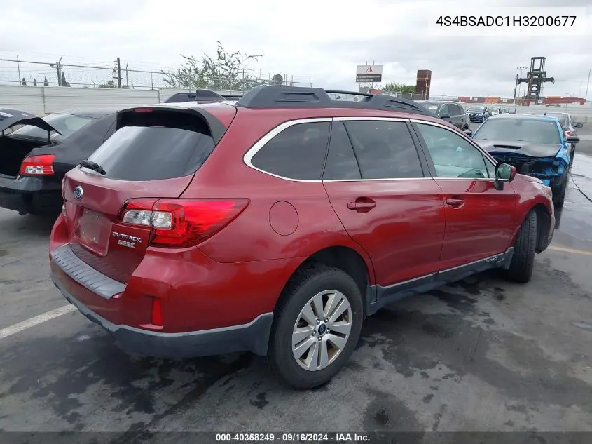 2017 Subaru Outback 2.5I Premium VIN: 4S4BSADC1H3200677 Lot: 40358249