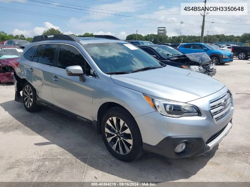 2017 Subaru Outback 2.5I Limited VIN: 4S4BSANC0H3350648 Lot: 40364219