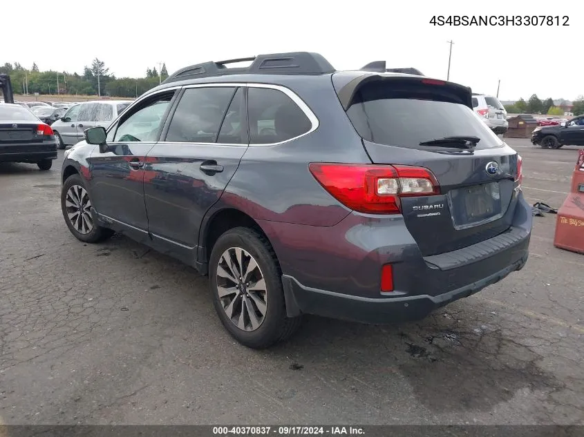 2017 Subaru Outback 2.5I Limited VIN: 4S4BSANC3H3307812 Lot: 40370837