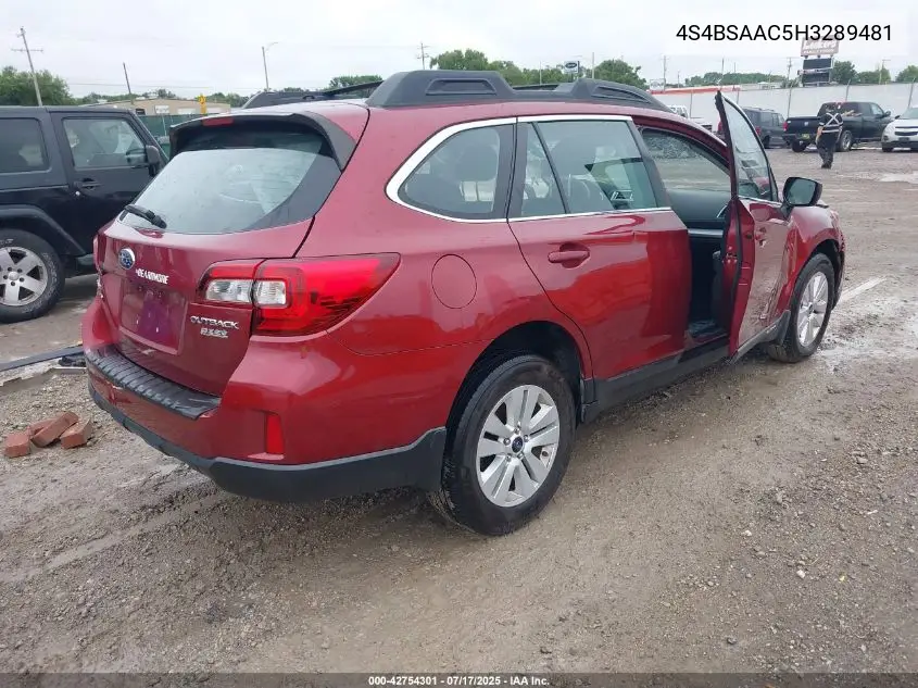 4S4BSAAC5H3289481 2017 Subaru Outback 2.5I