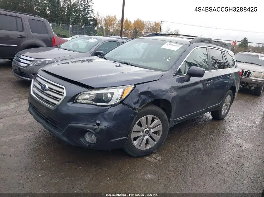 4S4BSACC5H3288425 2017 Subaru Outback 2.5I Premium