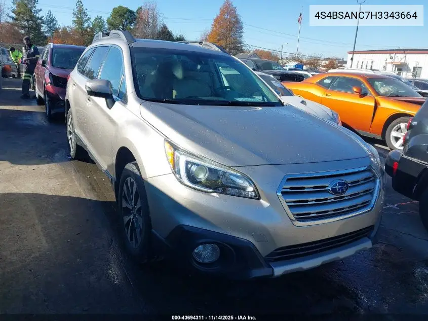 4S4BSANC7H3343664 2017 Subaru Outback 2.5I Limited