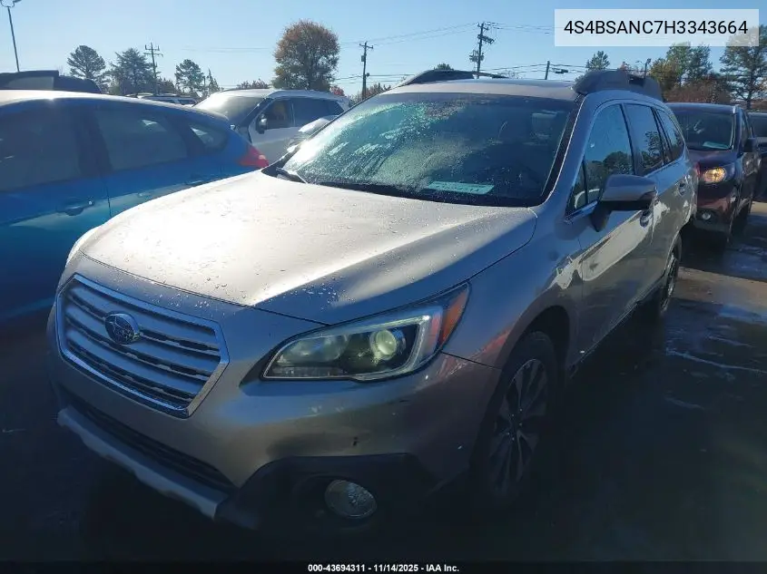 4S4BSANC7H3343664 2017 Subaru Outback 2.5I Limited