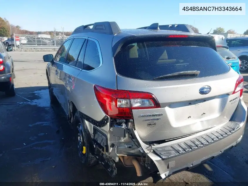 4S4BSANC7H3343664 2017 Subaru Outback 2.5I Limited