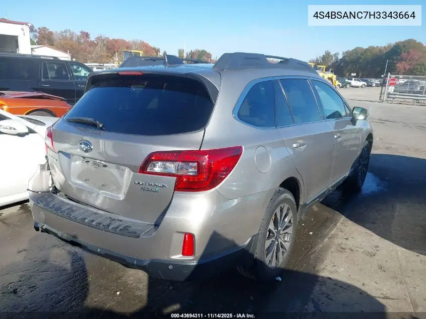 4S4BSANC7H3343664 2017 Subaru Outback 2.5I Limited