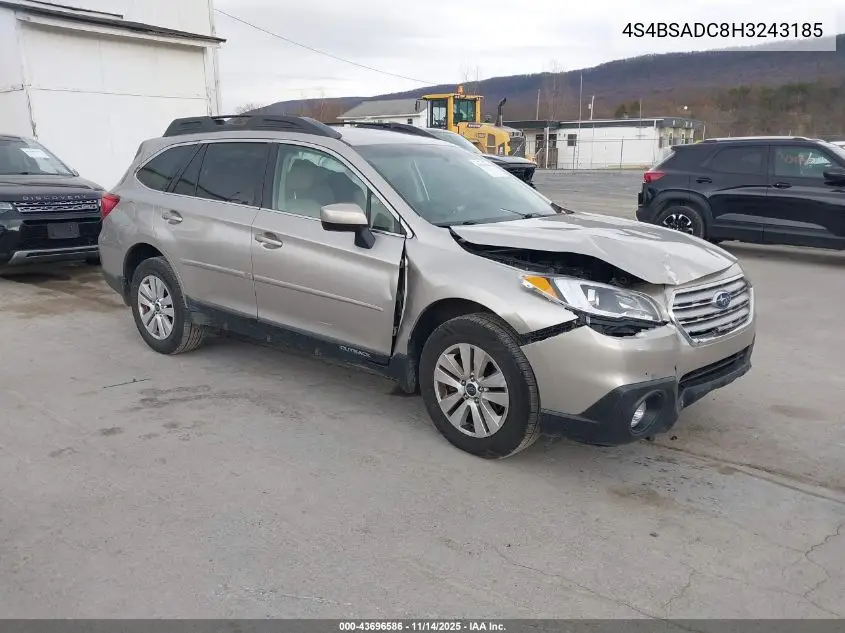 4S4BSADC8H3243185 2017 Subaru Outback 2.5I Premium