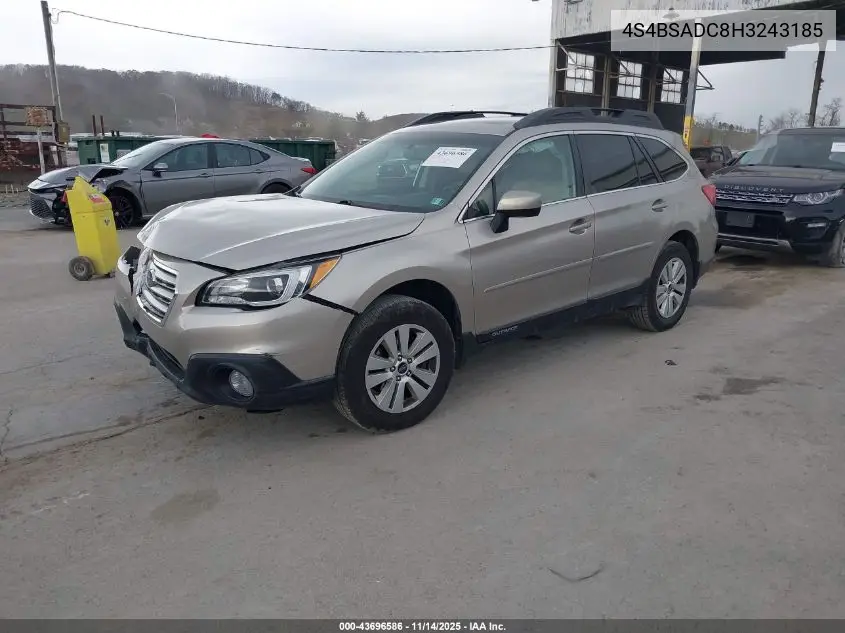 4S4BSADC8H3243185 2017 Subaru Outback 2.5I Premium