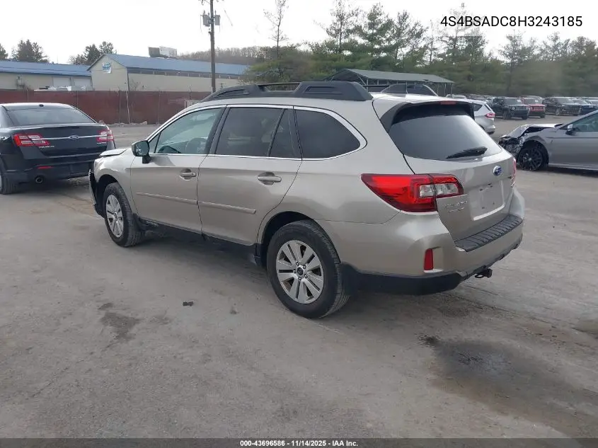 4S4BSADC8H3243185 2017 Subaru Outback 2.5I Premium