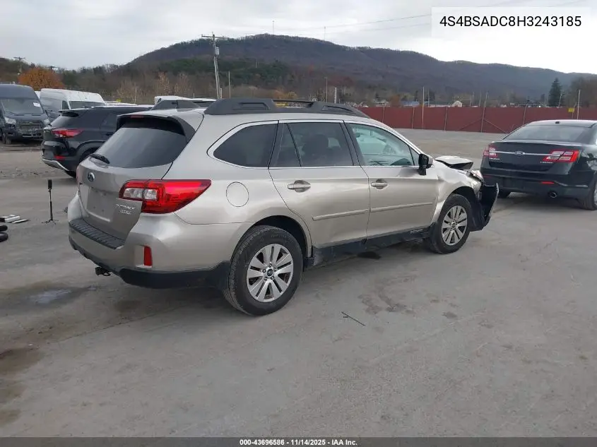 4S4BSADC8H3243185 2017 Subaru Outback 2.5I Premium