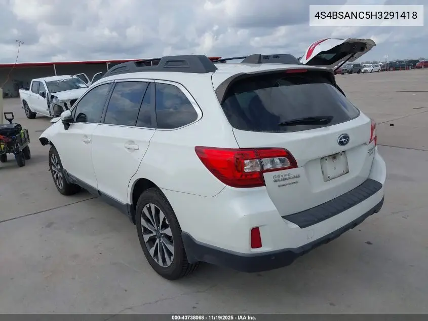 4S4BSANC5H3291418 2017 Subaru Outback 2.5I Limited