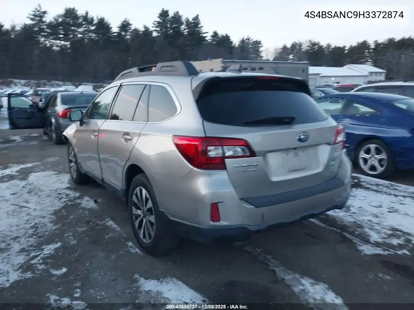 4S4BSANC9H3372874 2017 Subaru Outback 2.5I Limited