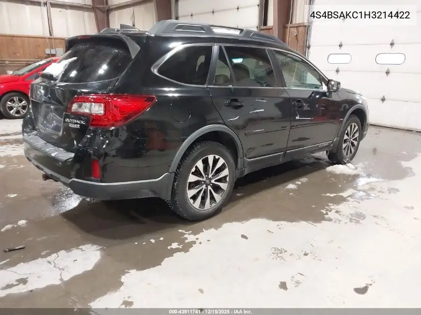 4S4BSAKC1H3214422 2017 Subaru Outback 2.5I Limited