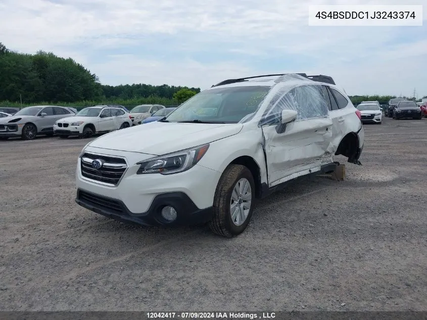 2018 Subaru Outback 2.5I Premium VIN: 4S4BSDDC1J3243374 Lot: 12042417