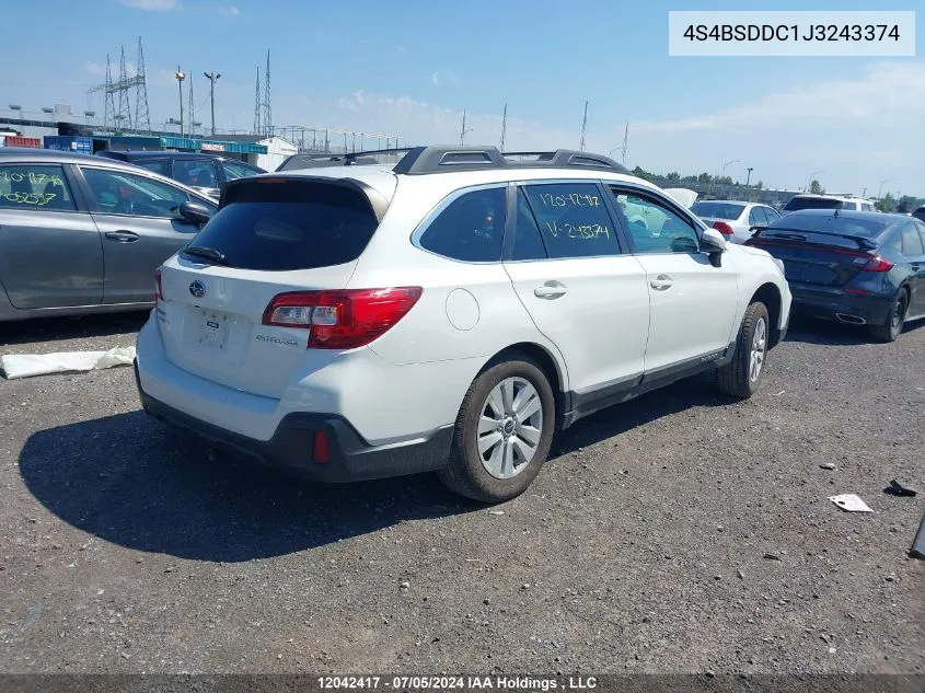 2018 Subaru Outback 2.5I Premium VIN: 4S4BSDDC1J3243374 Lot: 12042417