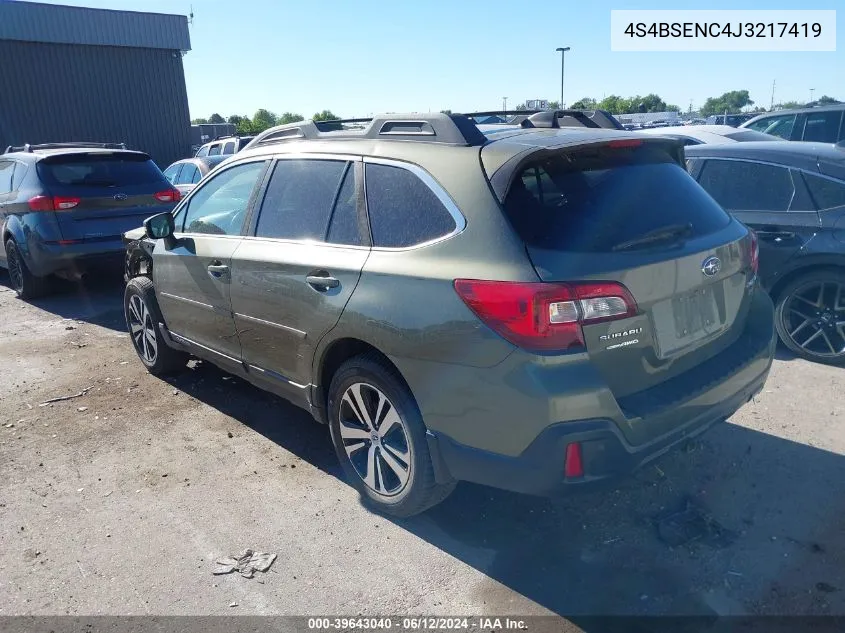 2018 Subaru Outback 3.6R Limited VIN: 4S4BSENC4J3217419 Lot: 39643040