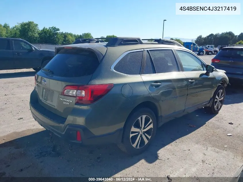 2018 Subaru Outback 3.6R Limited VIN: 4S4BSENC4J3217419 Lot: 39643040