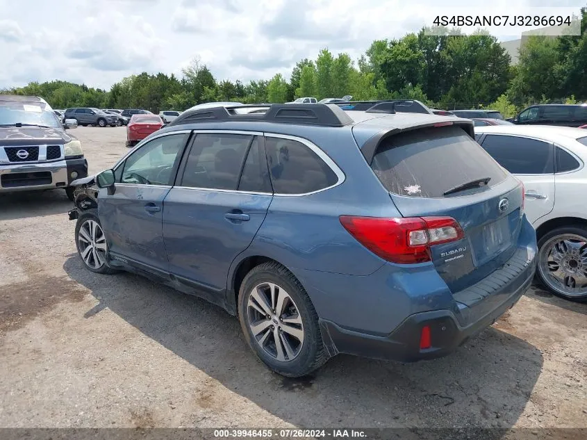 2018 Subaru Outback 2.5I Limited VIN: 4S4BSANC7J3286694 Lot: 39946455