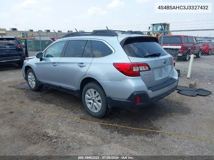 2018 Subaru Outback 2.5I Premium VIN: 4S4BSAHC3J3327432 Lot: 39962023