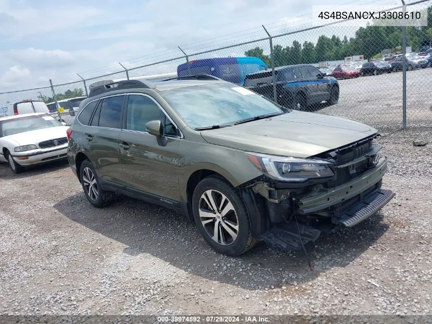 2018 Subaru Outback 2.5I Limited VIN: 4S4BSANCXJ3308610 Lot: 39974592