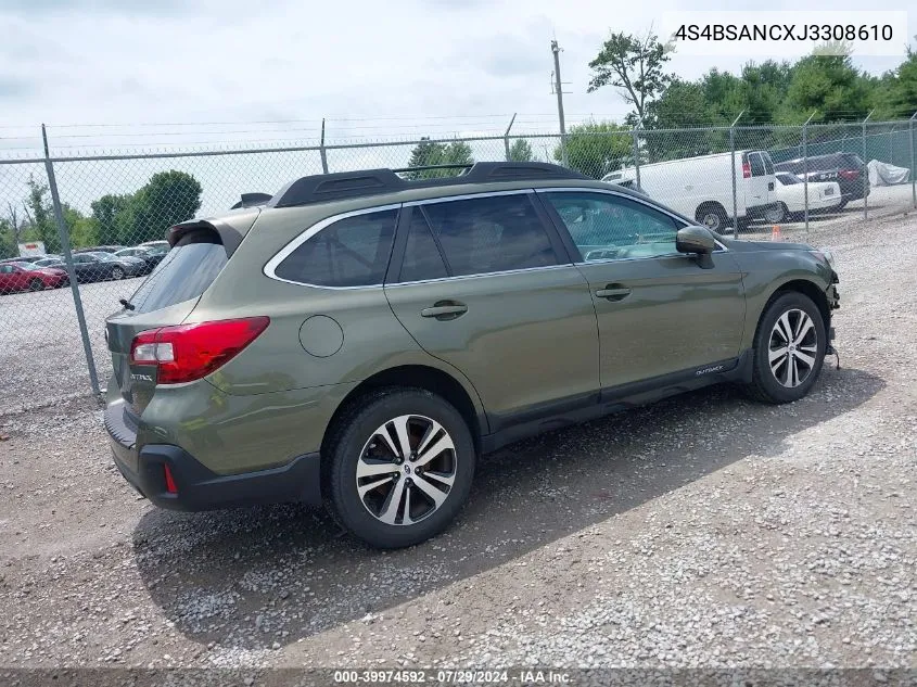 2018 Subaru Outback 2.5I Limited VIN: 4S4BSANCXJ3308610 Lot: 39974592