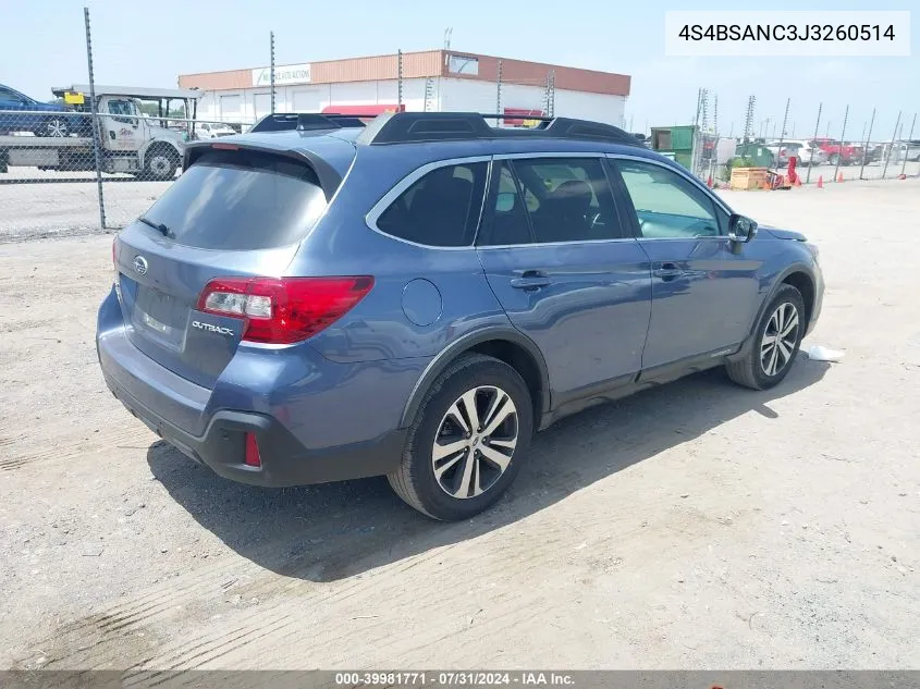 4S4BSANC3J3260514 2018 Subaru Outback 2.5I Limited