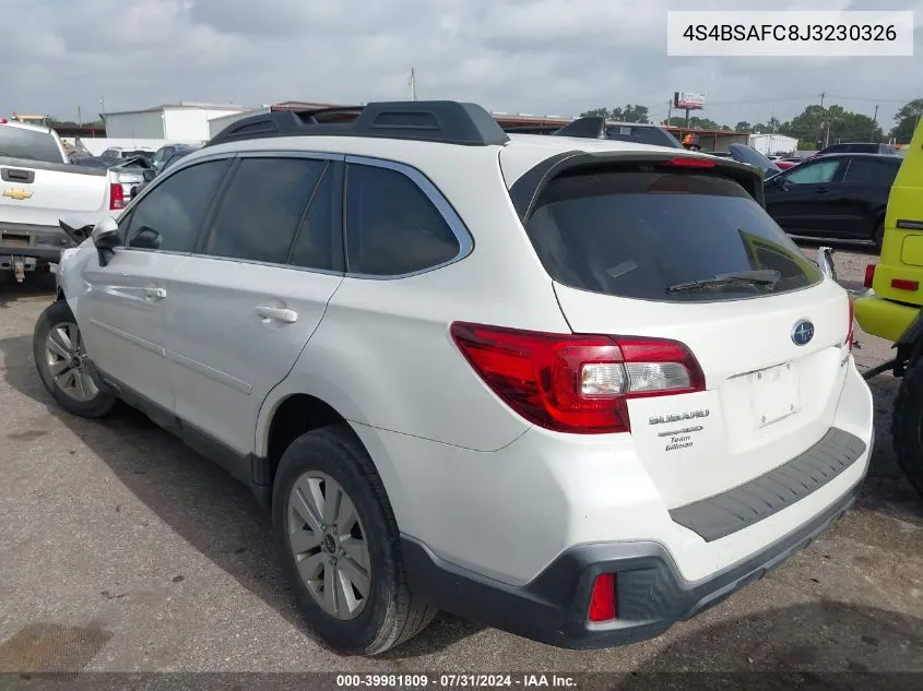 2018 Subaru Outback 2.5I Premium VIN: 4S4BSAFC8J3230326 Lot: 39981809