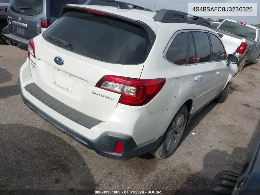 2018 Subaru Outback 2.5I Premium VIN: 4S4BSAFC8J3230326 Lot: 39981809