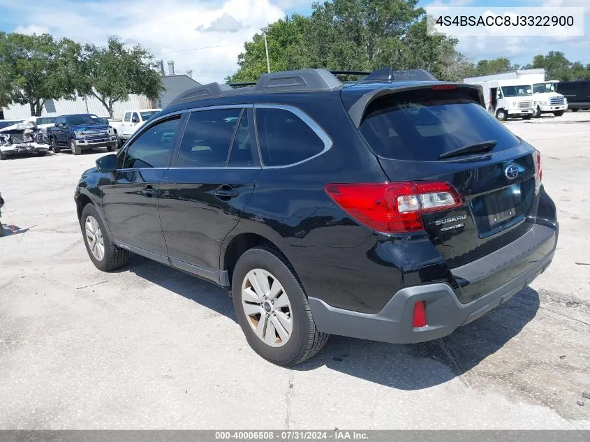 2018 Subaru Outback 2.5I Premium VIN: 4S4BSACC8J3322900 Lot: 40006508