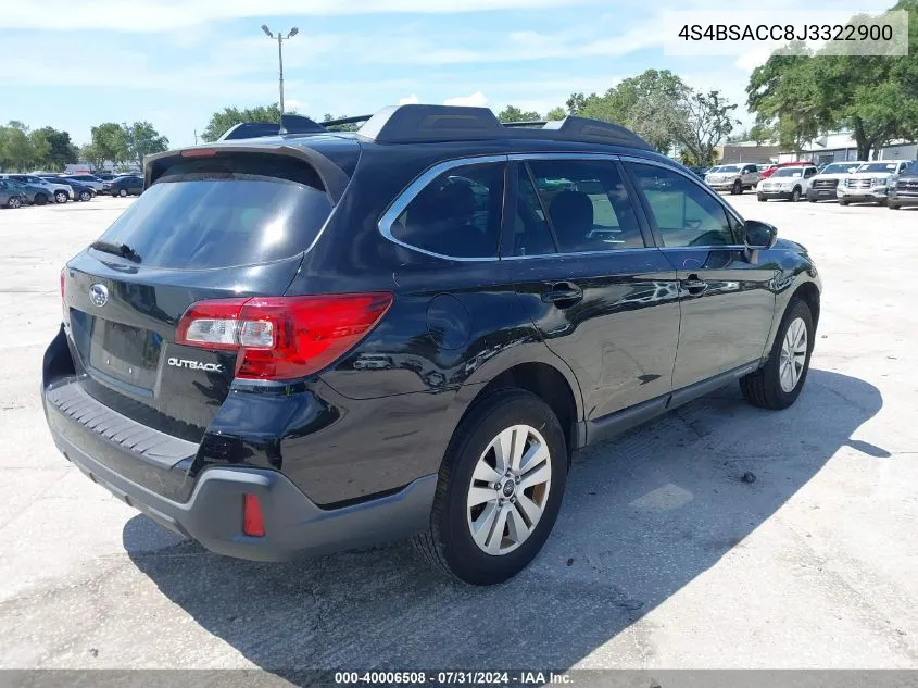 2018 Subaru Outback 2.5I Premium VIN: 4S4BSACC8J3322900 Lot: 40006508