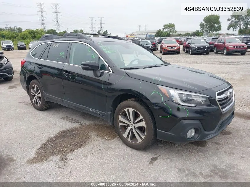 2018 Subaru Outback 2.5I Limited VIN: 4S4BSANC9J3352839 Lot: 40033326