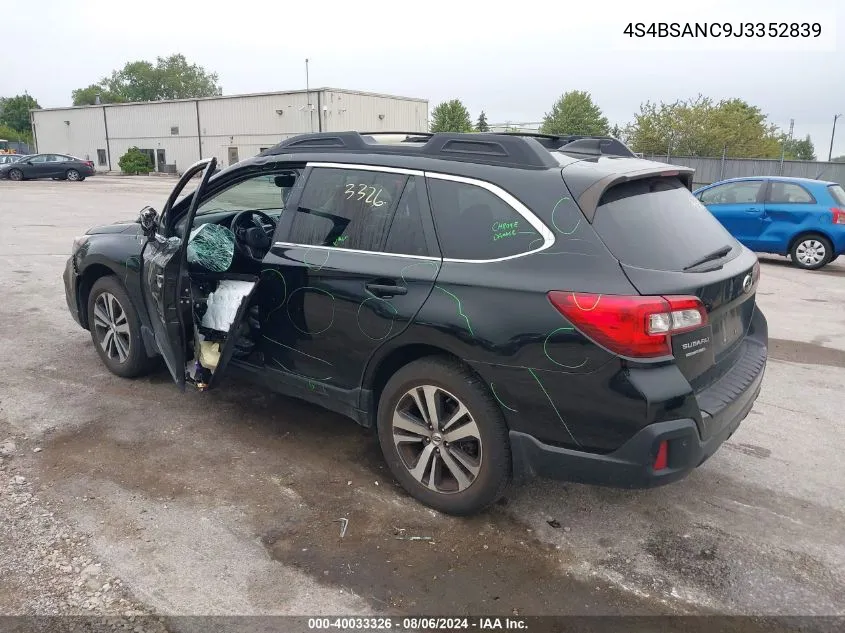 2018 Subaru Outback 2.5I Limited VIN: 4S4BSANC9J3352839 Lot: 40033326