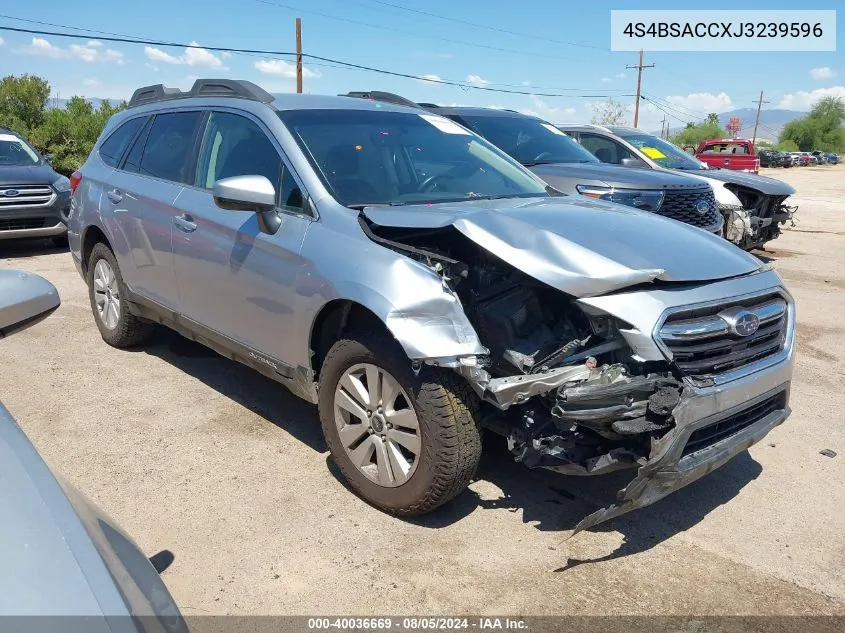 2018 Subaru Outback 2.5I Premium VIN: 4S4BSACCXJ3239596 Lot: 40036669