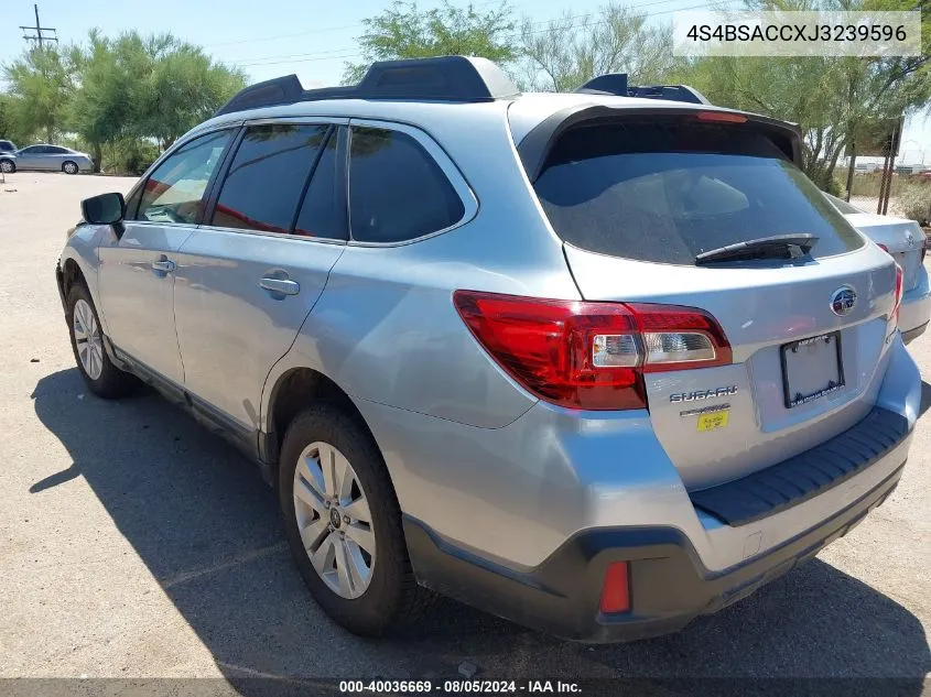 2018 Subaru Outback 2.5I Premium VIN: 4S4BSACCXJ3239596 Lot: 40036669