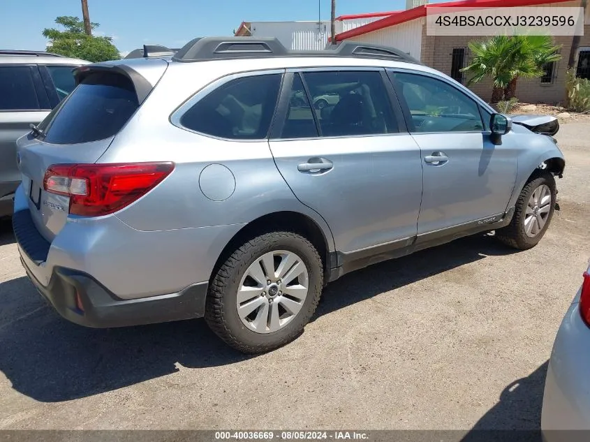 2018 Subaru Outback 2.5I Premium VIN: 4S4BSACCXJ3239596 Lot: 40036669