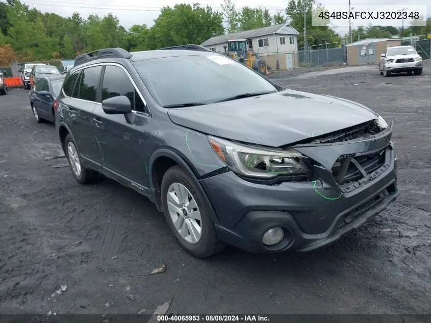 2018 Subaru Outback 2.5I Premium VIN: 4S4BSAFCXJ3202348 Lot: 40065953