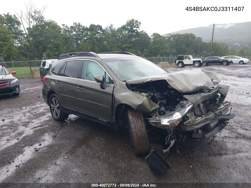 4S4BSAKC0J3311407 2018 Subaru Outback 2.5I Limited