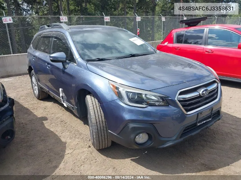 2018 Subaru Outback 2.5I Premium VIN: 4S4BSAFC6J3358631 Lot: 40086296