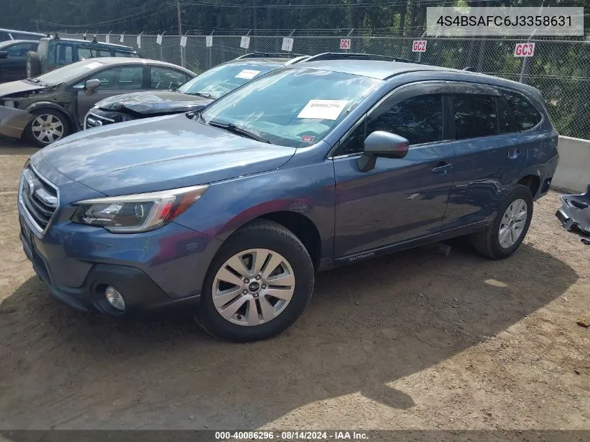 2018 Subaru Outback 2.5I Premium VIN: 4S4BSAFC6J3358631 Lot: 40086296