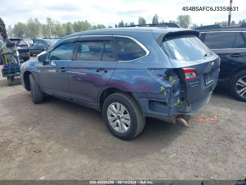 2018 Subaru Outback 2.5I Premium VIN: 4S4BSAFC6J3358631 Lot: 40086296