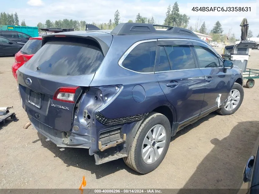 2018 Subaru Outback 2.5I Premium VIN: 4S4BSAFC6J3358631 Lot: 40086296