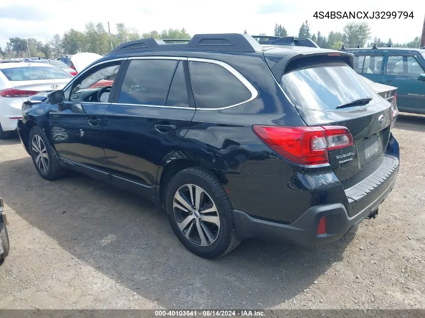 2018 Subaru Outback 2.5I Limited VIN: 4S4BSANCXJ3299794 Lot: 40103541