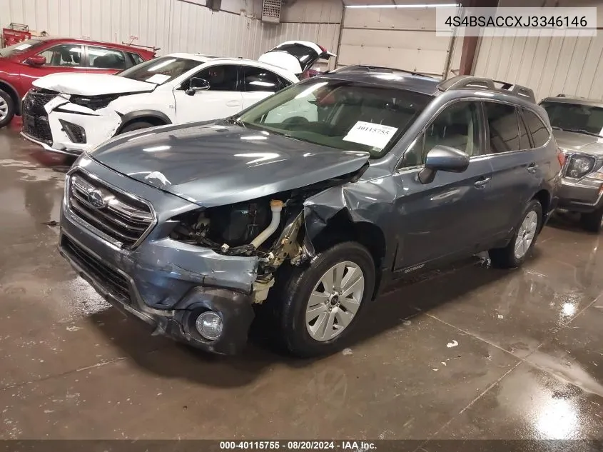 2018 Subaru Outback 2.5I Premium VIN: 4S4BSACCXJ3346146 Lot: 40115755