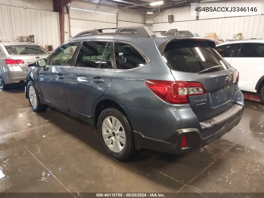 2018 Subaru Outback 2.5I Premium VIN: 4S4BSACCXJ3346146 Lot: 40115755