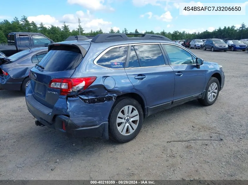 2018 Subaru Outback 2.5I Premium VIN: 4S4BSAFC7J3206650 Lot: 40218359