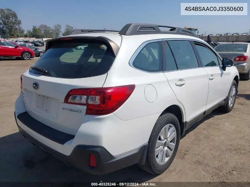 2018 Subaru Outback 2.5I VIN: 4S4BSAAC0J3350600 Lot: 40325246